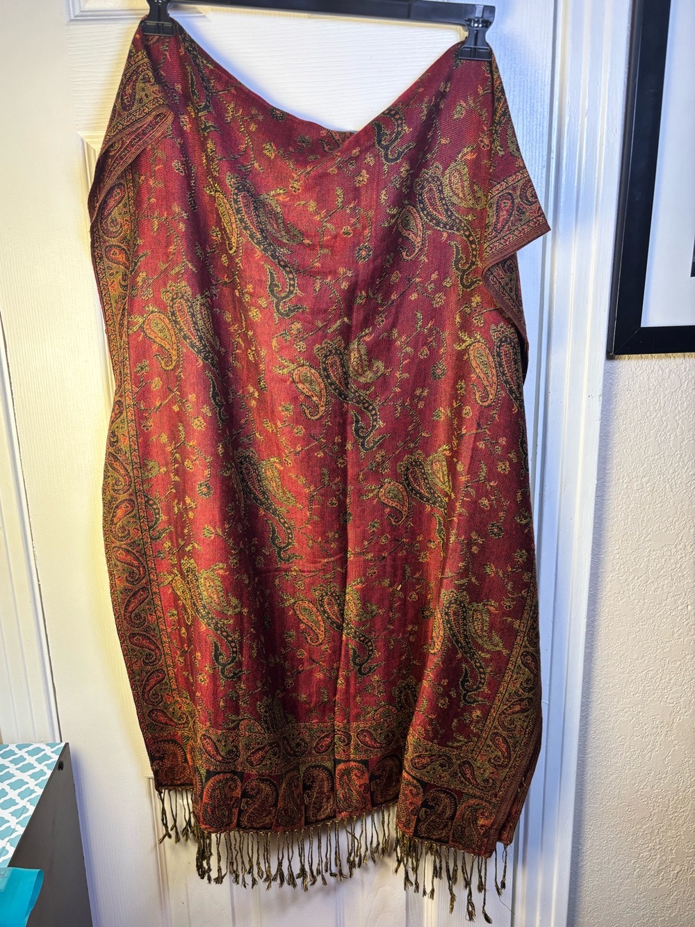 pashmina Red Paisley Fringe Wrap Scarf
